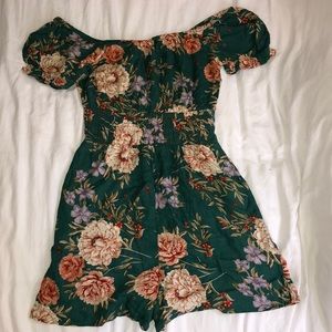 Green Floral Print Off-the-Shoulder Romper